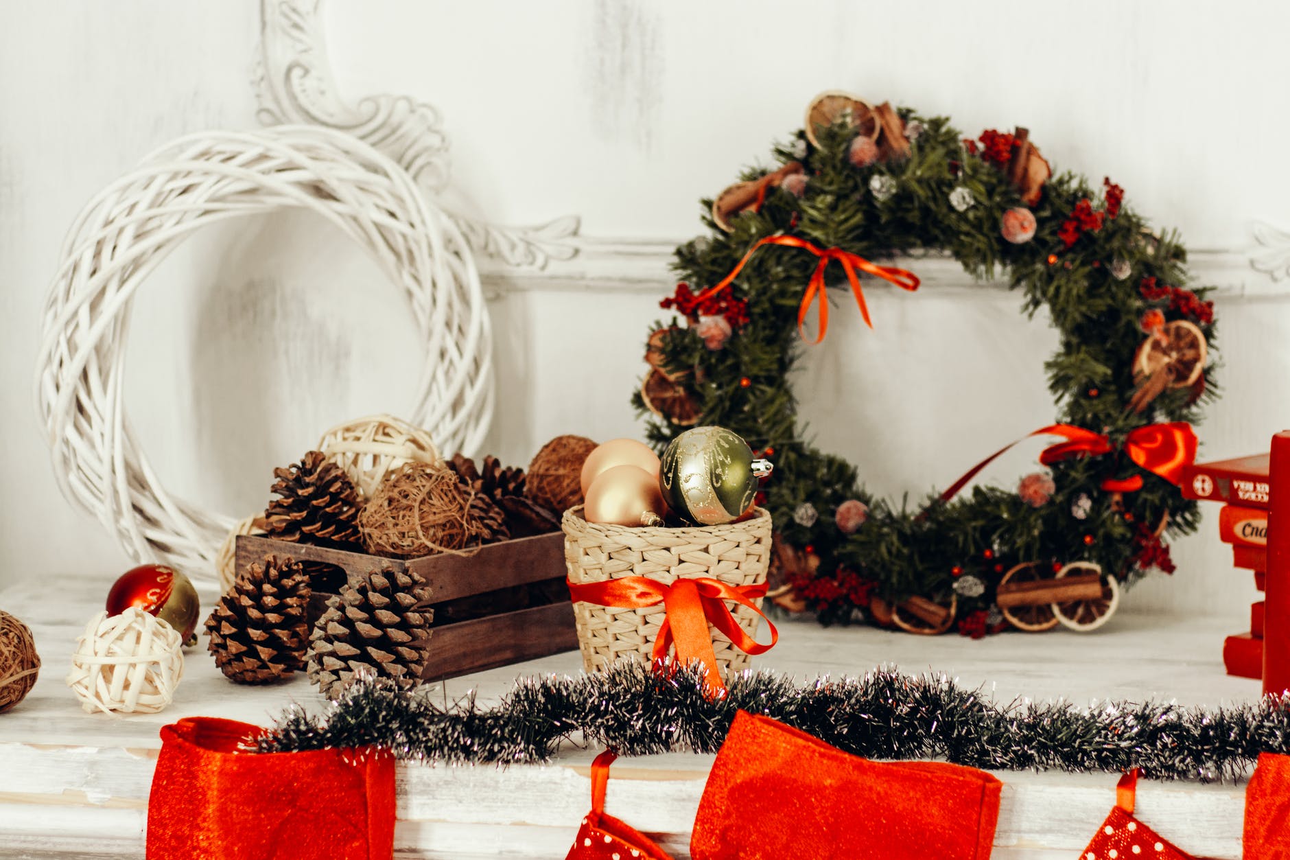 green and white wreaths